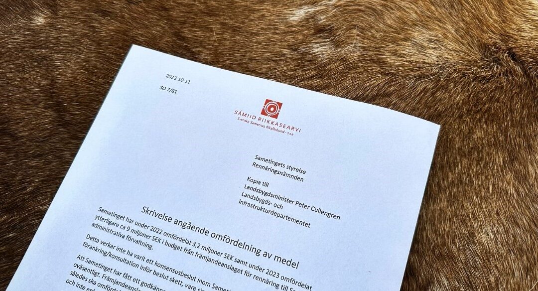 Kritik från SSR och landets samebyar gällande Sametingets hantering av främjandeanslaget.